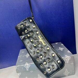 Baby Phat Y2K Vintage Black Faux Leather Gold Studded Clutch Wristlet baguette